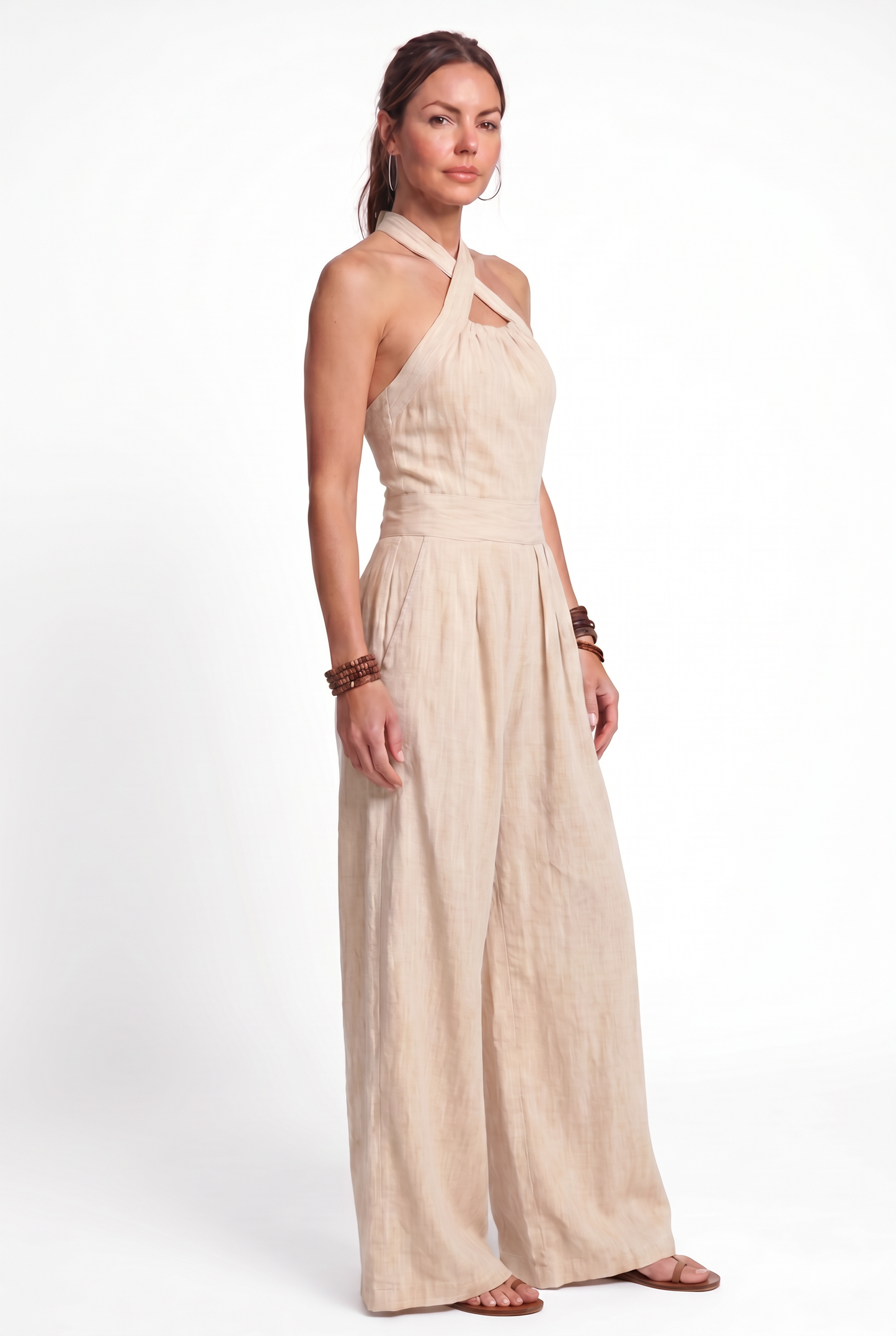 Bianca | Mono de lino y algodón con un elegante escote cruzado