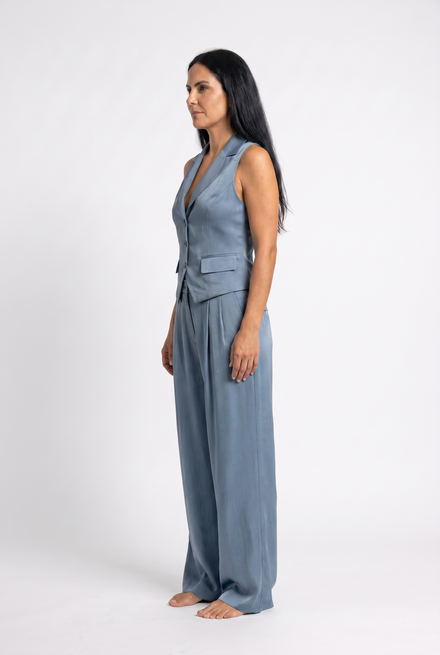 Conjunto de dos piezas para mujer con cuello en V y botones