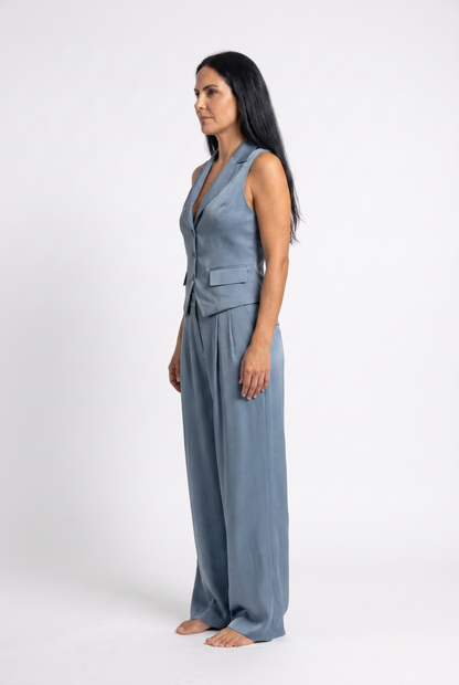Conjunto de dos piezas para mujer con cuello en V y botones
