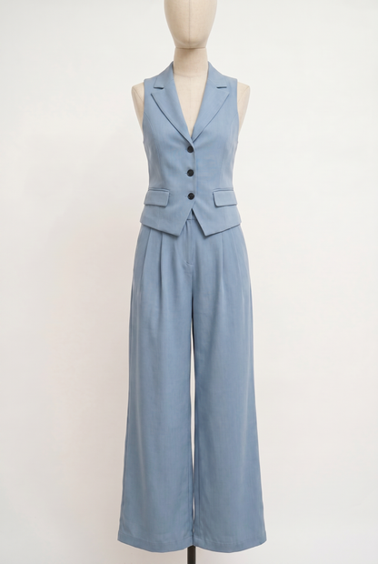 Conjunto de dos piezas para mujer con cuello en V y botones