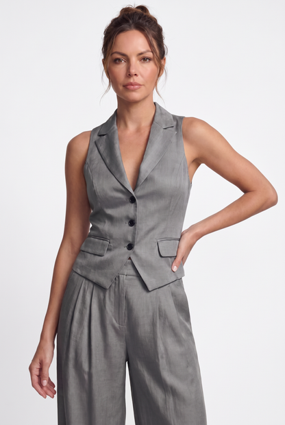 Conjunto de dos piezas para mujer con cuello en V y botones
