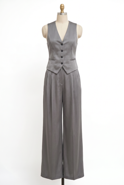 Conjunto de dos piezas para mujer con cuello en V y botones