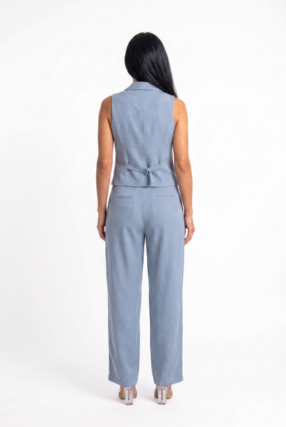 Conjunto de dos piezas para mujer con cuello en V y botones