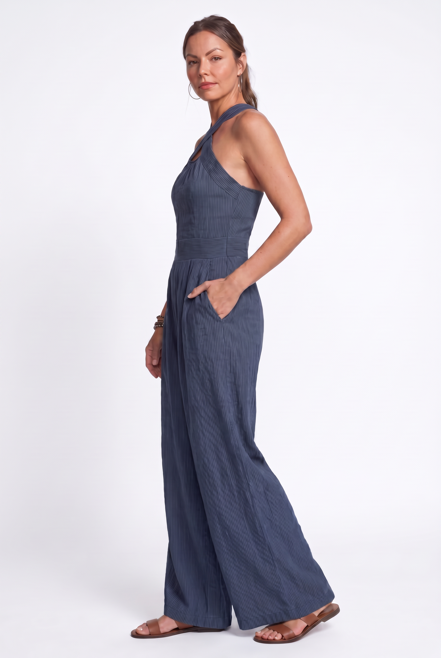Bianca | Mono de lino y algodón con un elegante escote cruzado