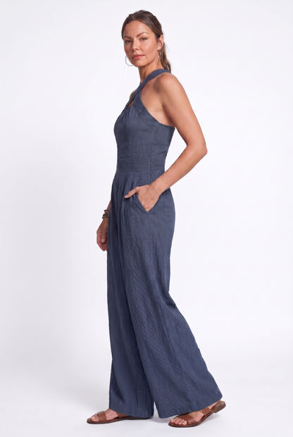 Bianca | Mono de lino y algodón con un elegante escote cruzado