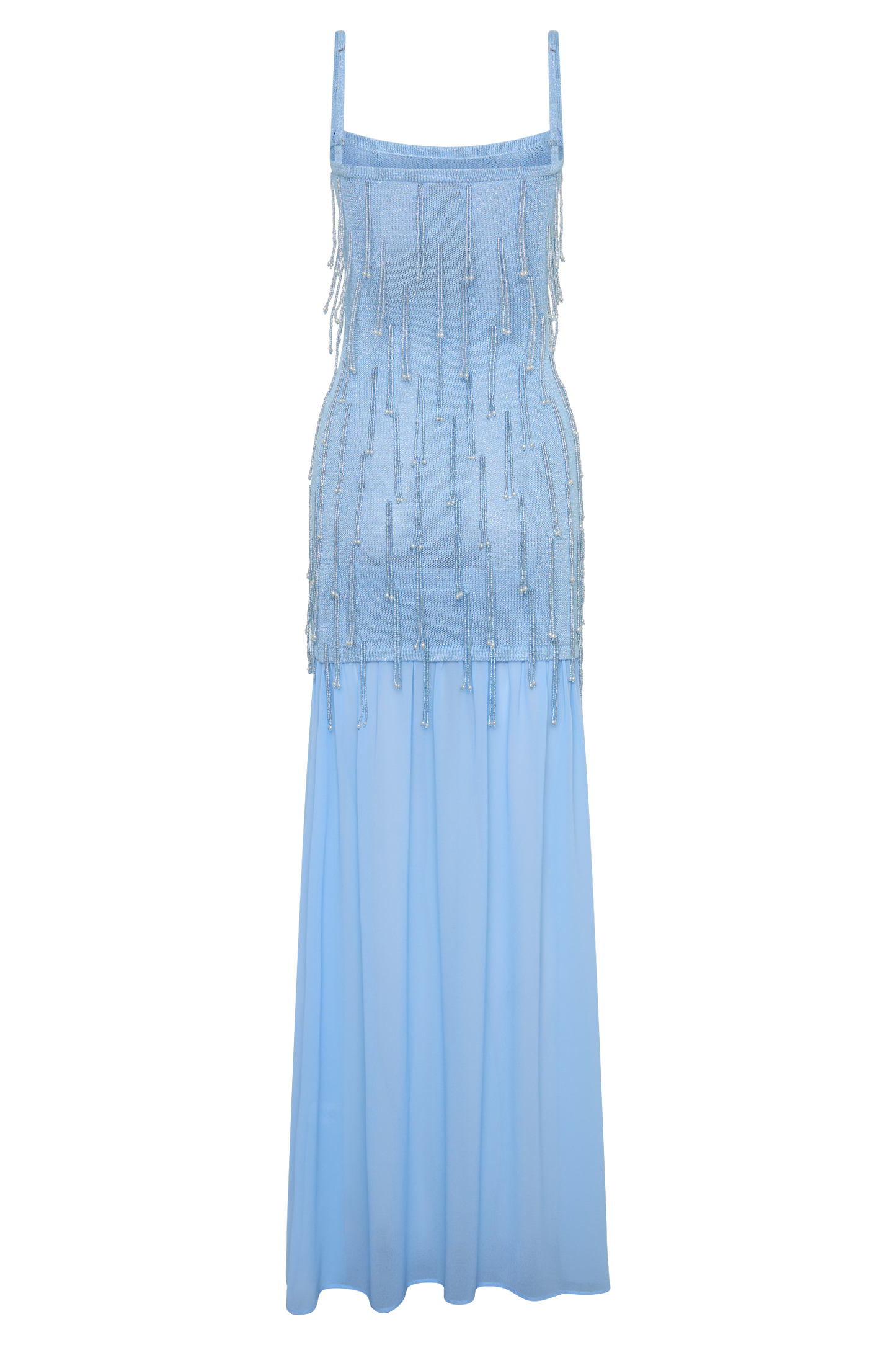Vestido Maxi de Punto con Cuentas y Gasa Belinda - Azul Claro
