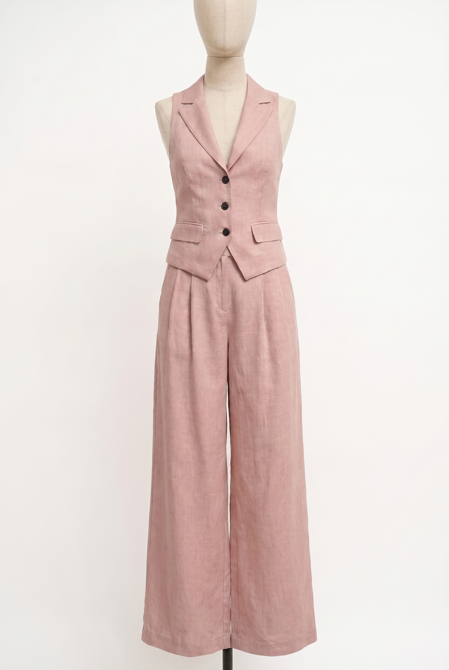 Conjunto de dos piezas para mujer con cuello en V y botones