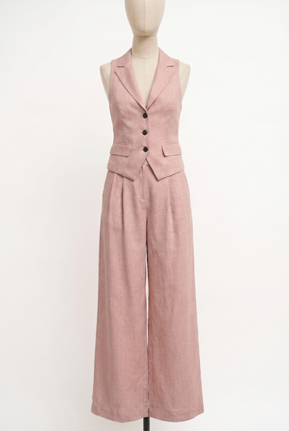 Conjunto de dos piezas para mujer con cuello en V y botones
