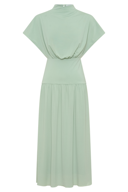 Vestido Midi Cuello Alto Cowl Ailla - Gris Aqua