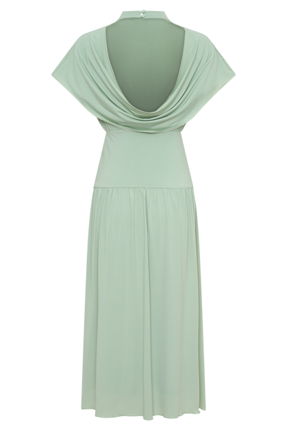 Vestido Midi Cuello Alto Cowl Ailla - Gris Aqua