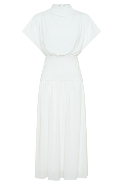 Vestido Midi Cuello Alto Cowl Ailla - Blanco