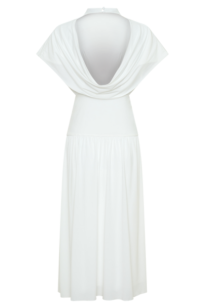 Vestido Midi Cuello Alto Cowl Ailla - Blanco