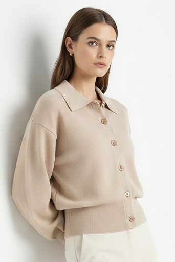 Cardigan de Punto Manga Blouson Blaine - Avena Moteada