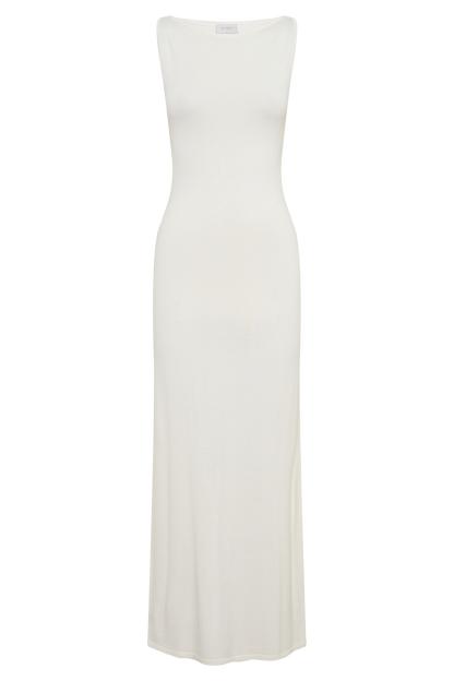 Vestido Midi Sin Mangas Cuello Barco Boston - Marfil
