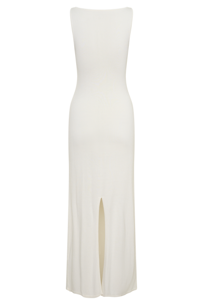 Vestido Midi Sin Mangas Cuello Barco Boston - Marfil