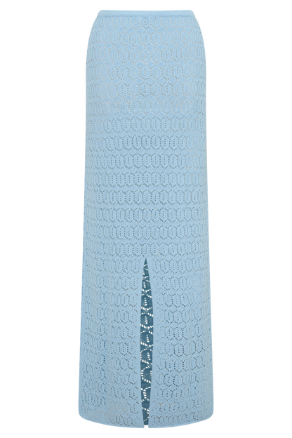 Falda Maxi de Crochet Tejida Courtney - Azul Pálido
