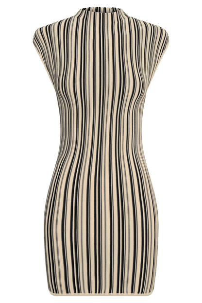 Vestido Mini Sin Mangas a Rayas Meggie - Negro/Marfil