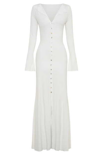 Vestido Maxi Manga Larga con Botones Tanya - Blanco
