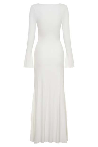Vestido Maxi Manga Larga con Botones Tanya - Blanco