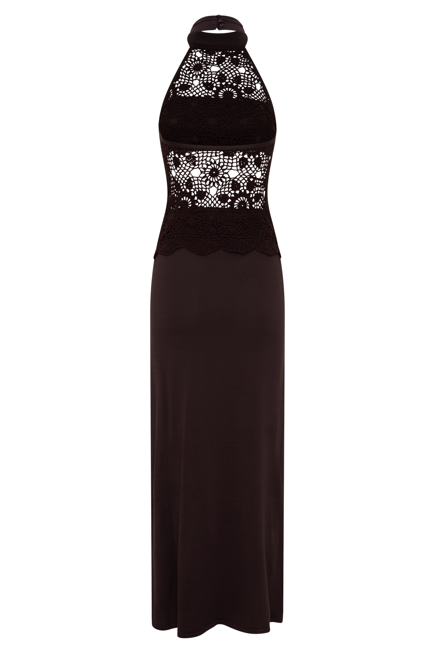 Vestido Maxi de Punto y Crochet Tessie - Chocolate Oscuro
