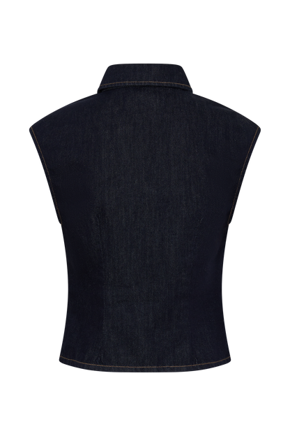 Top Largo de Denim con Cuello Jeremy - Índigo Azul Lavado