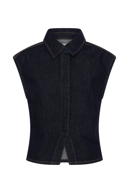 Top Largo de Denim con Cuello Jeremy - Índigo Azul Lavado