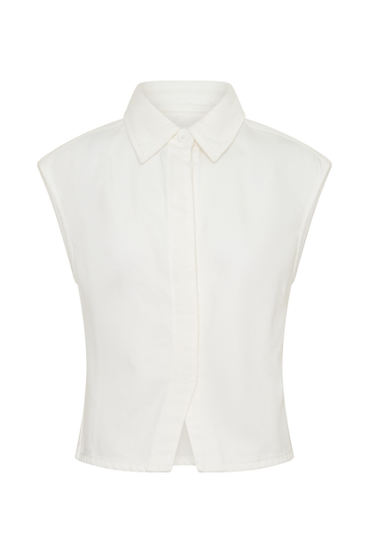 Top Largo de Denim con Cuello Jeremy - Blanco