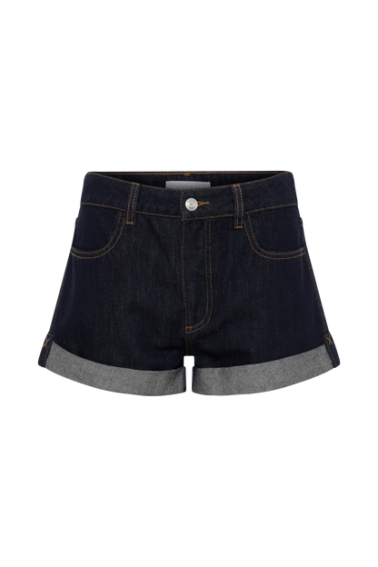 Shorts de Denim Dobladillo Enrollado Krissy - Índigo Azul Lavado