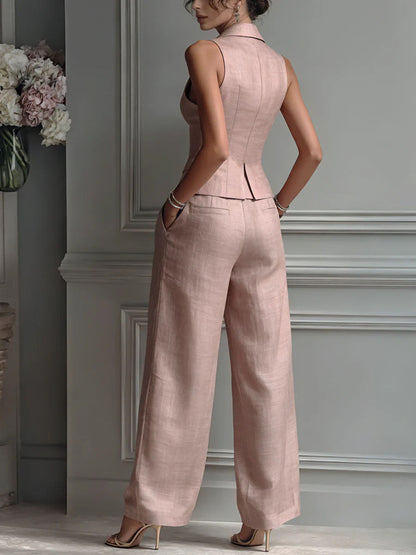 Conjunto de dos piezas para mujer con cuello en V y botones