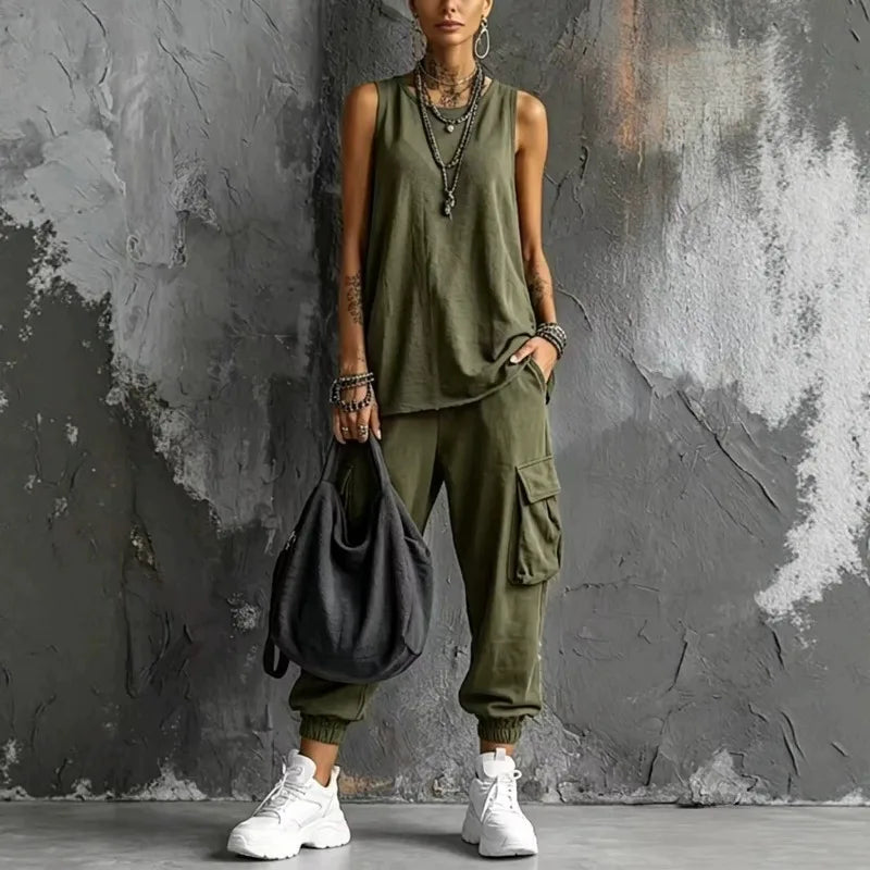 Conjunto casual de dos piezas para mujer de estilo vintage
