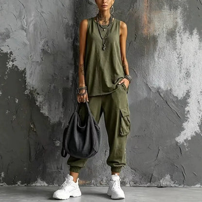 Conjunto casual de dos piezas para mujer de estilo vintage
