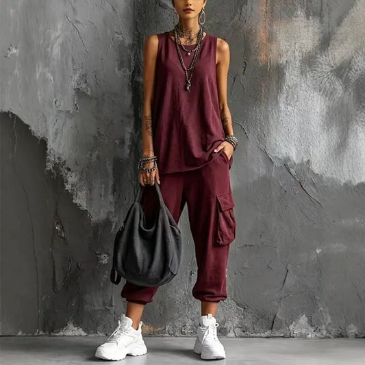 Conjunto casual de dos piezas para mujer de estilo vintage