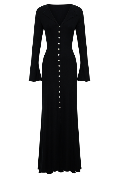 Vestido Maxi Manga Larga con Botones Tanya - Negro